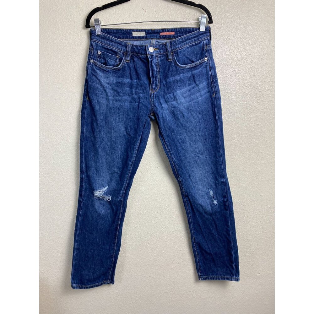Anthropologie Pilcro Slim Boyfriend Crop Blue Jeans Size 26 Mid rise Zip denim